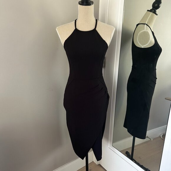 Dynamite Black Halter Split Front Midi Dress - Picture 5 of 9